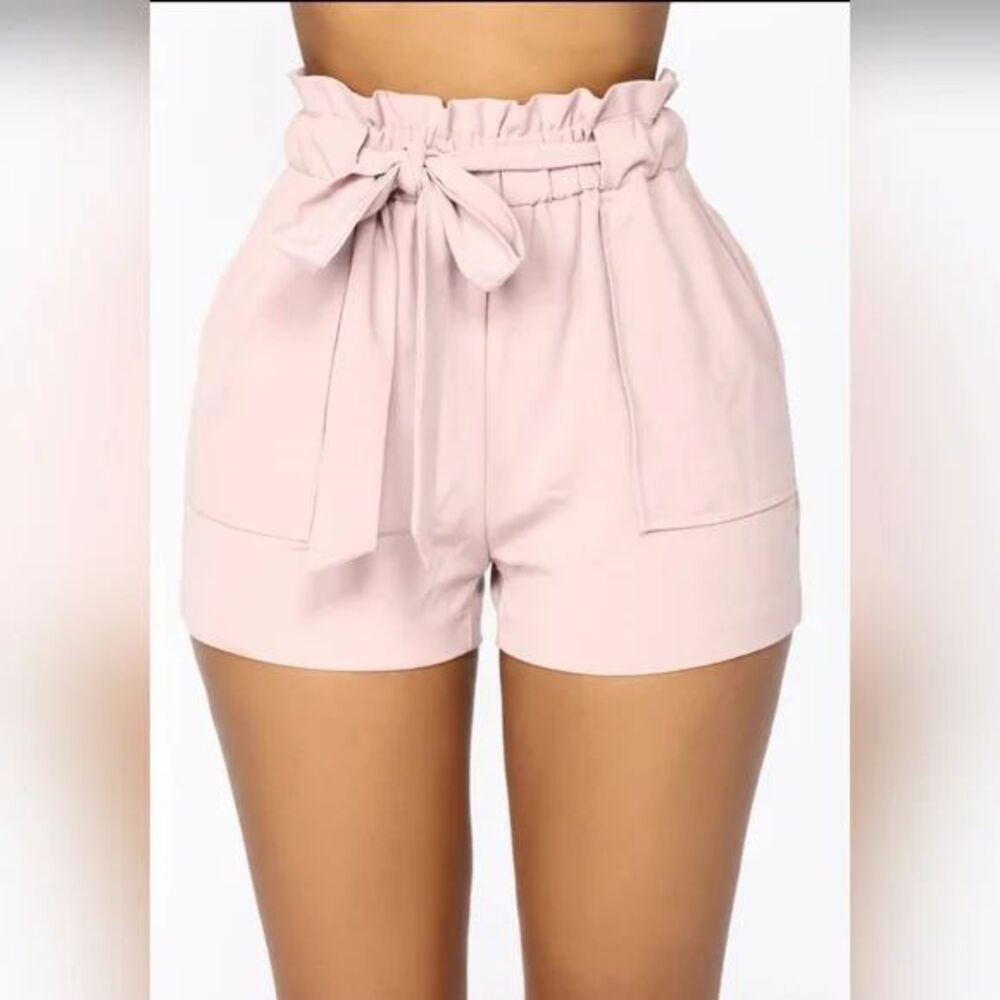 Fashion Nova Light Pink Bow Tie High Waist Short Paper Bag Shorts Size Medium
